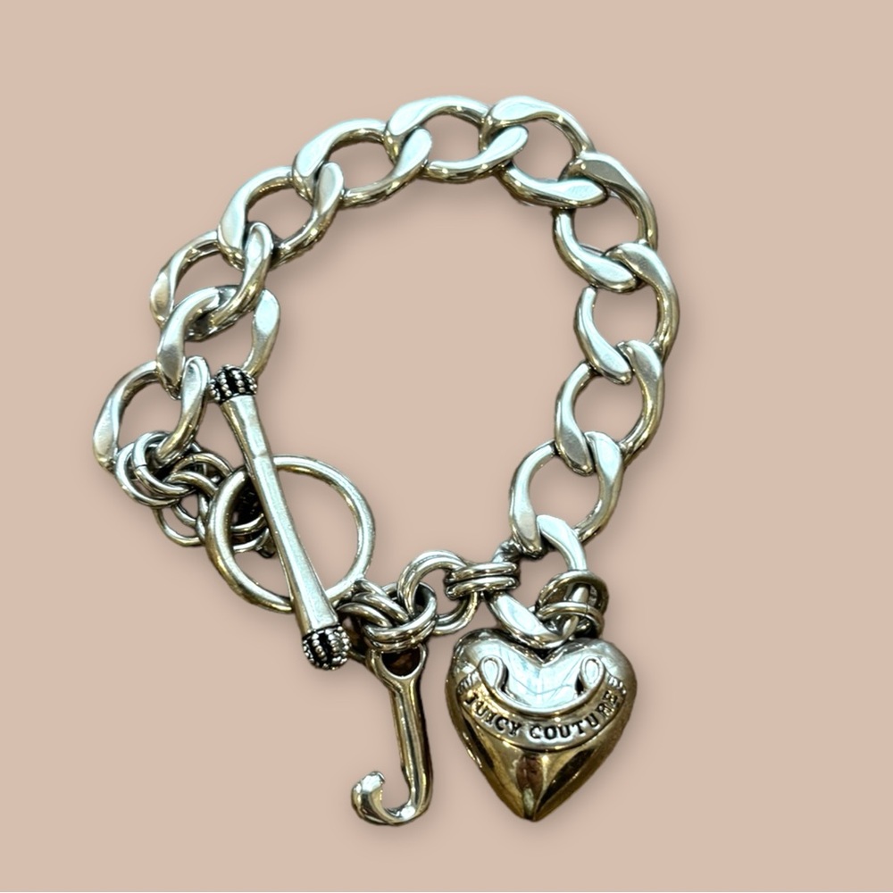 Juicy Couture Bracelet Signature Toggle J Starter Charm Puff Heart Silver Y2K